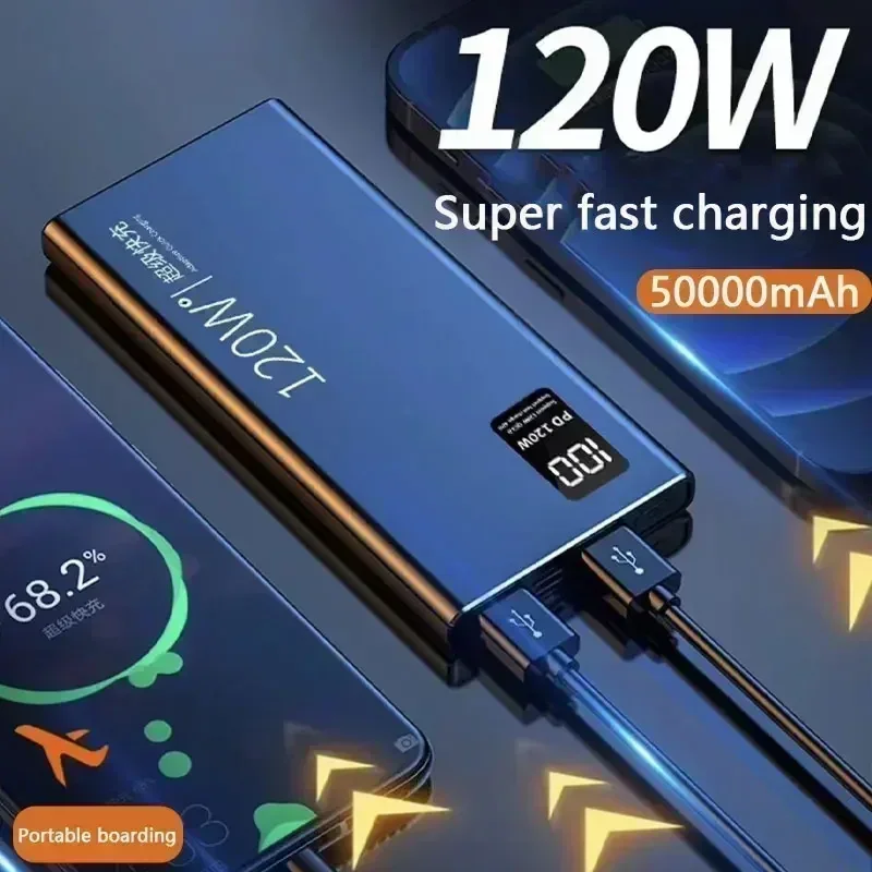 50000 MAh Power Bank 120W Super Fast Charging 100% Sufficient Capacity Portable Battery Charger for IPhone Xiaomi Huawei Samsung