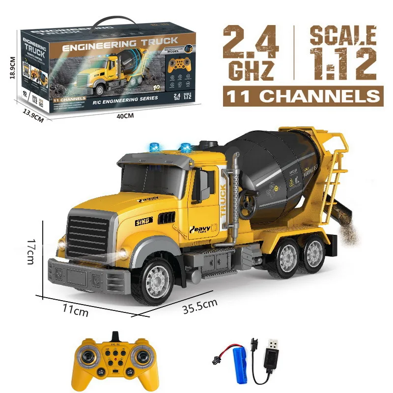 2,4 g legering afstandsbediening techniek cement vrachtwagen graafmachine dumper rc model auto speelgoed simulatie automodel 11-kanaals speelgoed