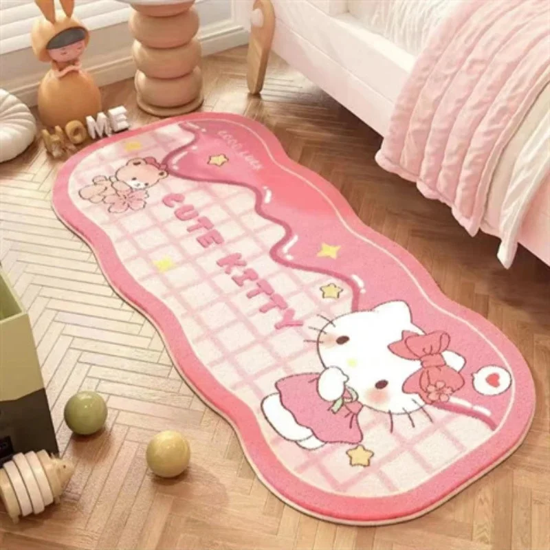 Hello Kitty Pink Grid Cashmere-like Floor Rug, Thick Fluffy Bedside Mat, Soft Carpet for Bedroom & Bay Window