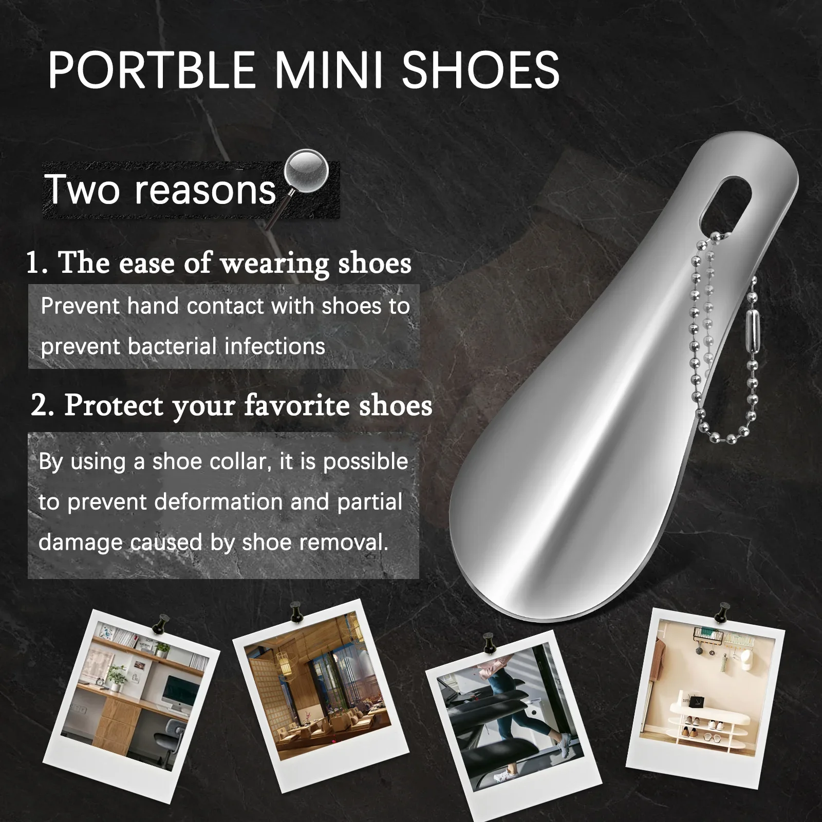 10cm Easy Carry Mini Black Shoehorn Metal Durable Stainless Steel Portable Fashion Key Ring Shoe Horns Accessories  Aid Tool image 2