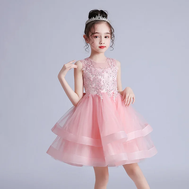 Girls' fluffy wedding dress, children's princess dress, 3-13 year old children's June 1st performance, mesh dress