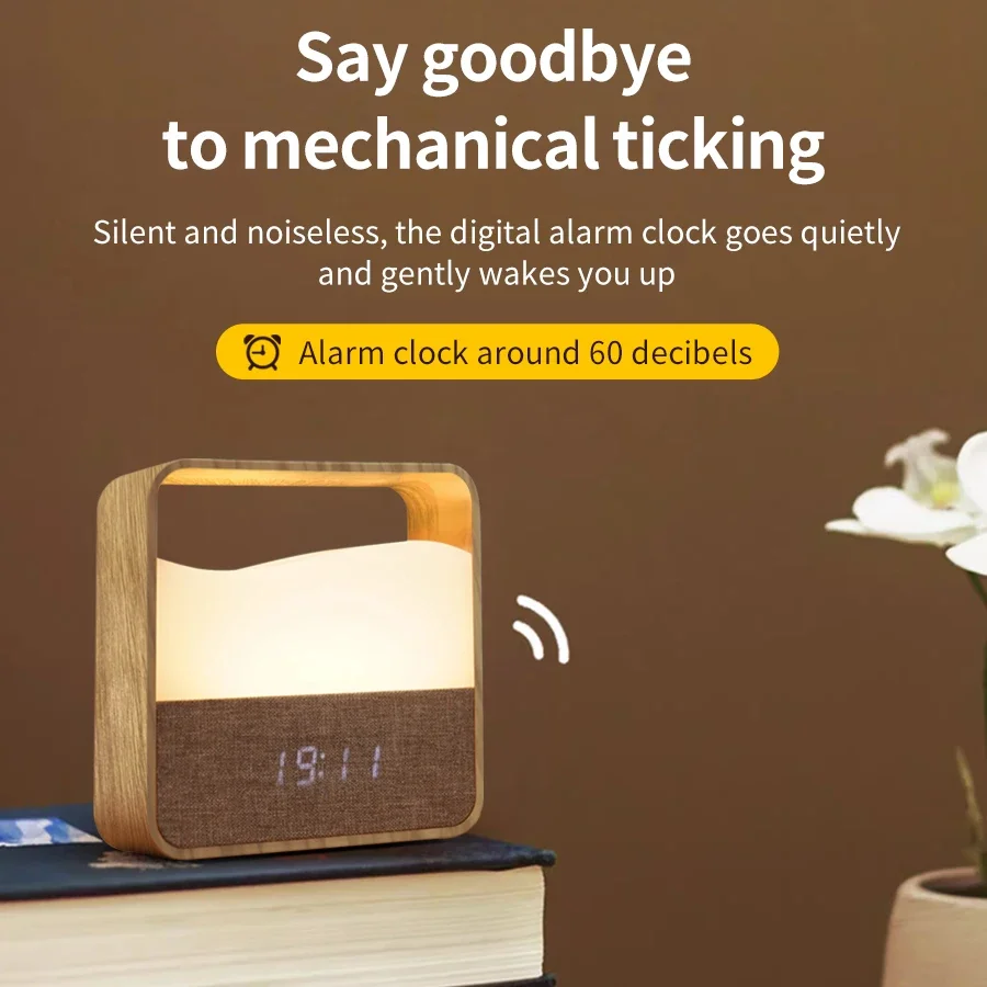 Creative Alarm Clock Night Light Rechargeable Bedside Desk Lamp Eye Protection Sleep Children's Room Baby Portable Table Lamp