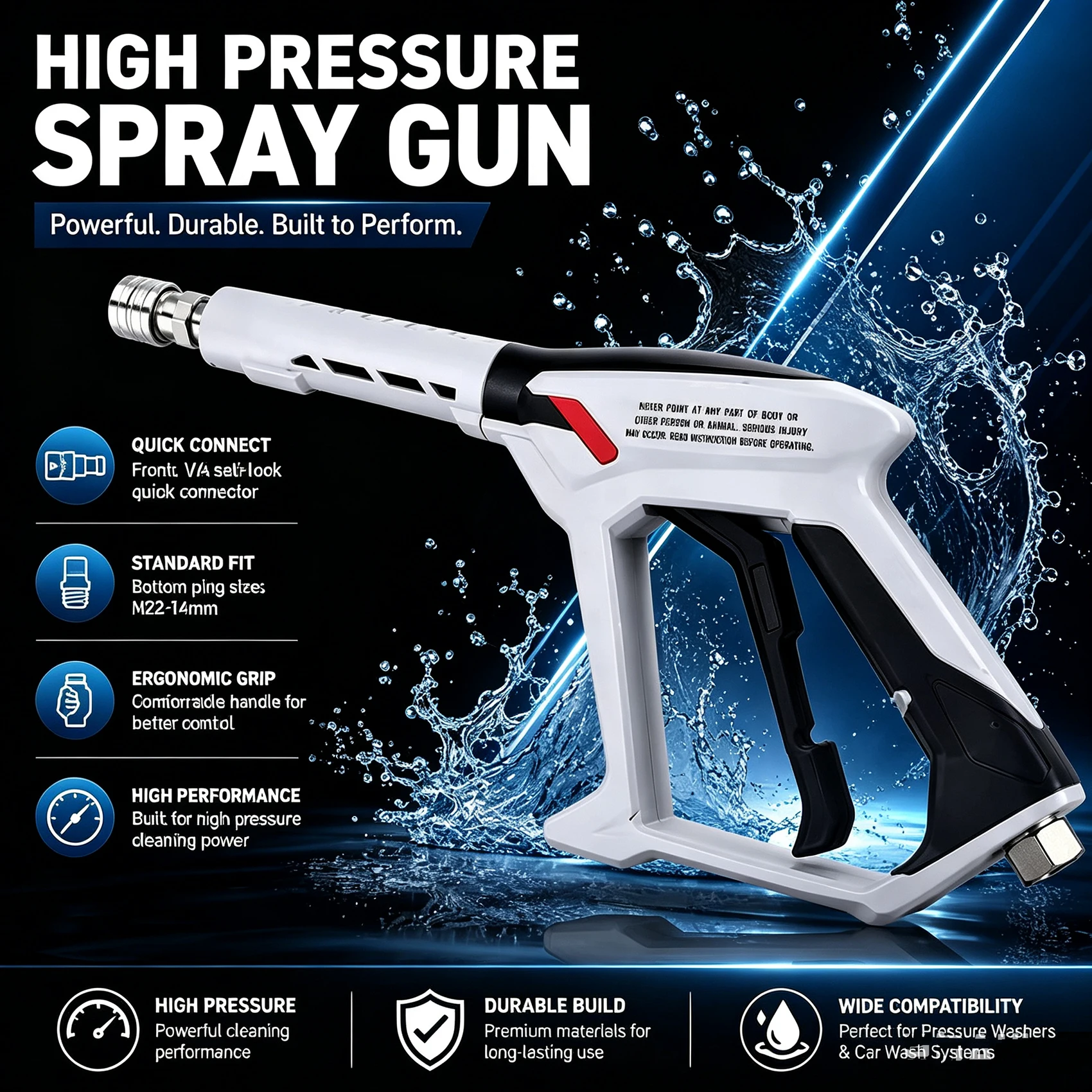M22-14 connector, medium length car wash water gun, household high-pressure car wash water gun, portable