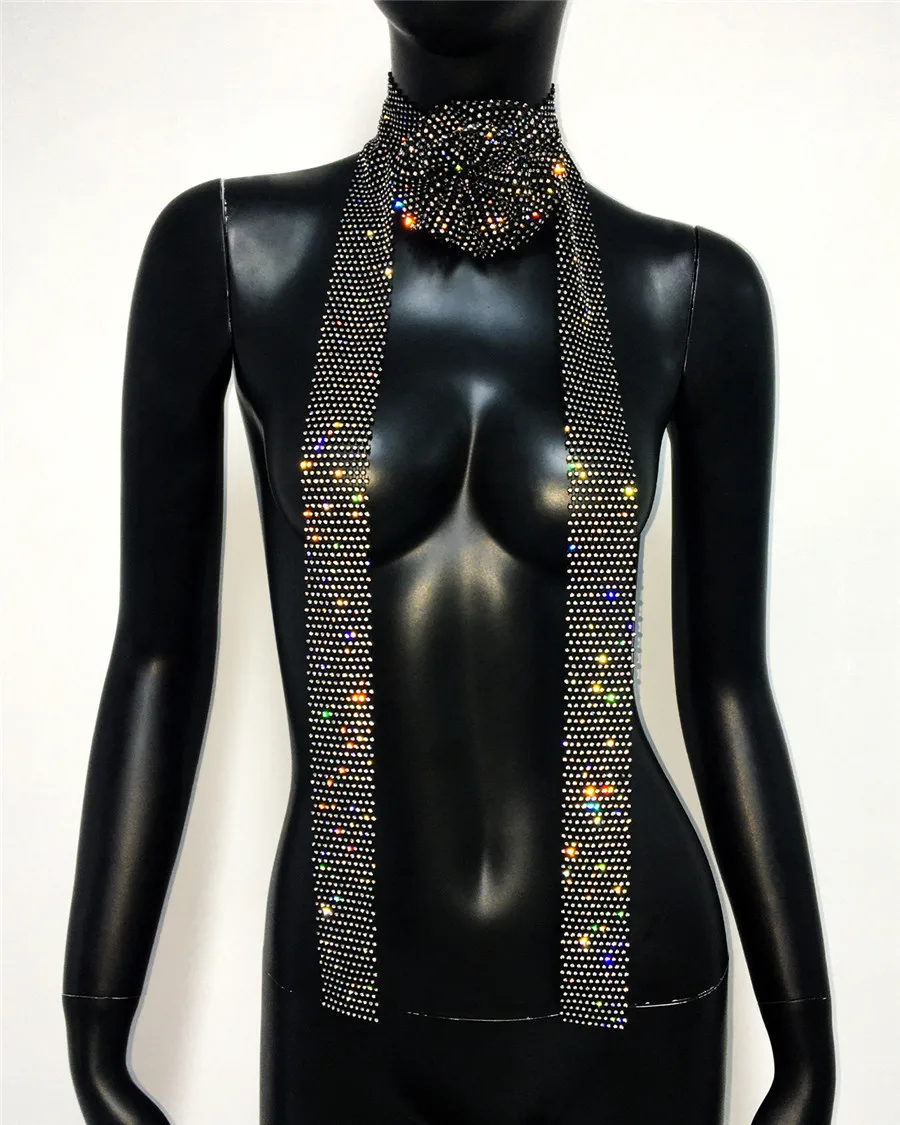 Shiny Rhinestone Flower Scarf Fashion See Through Fishnet Patchwork Cover Up Scarves Nightclub Party Bufanda Shawl Long Stole