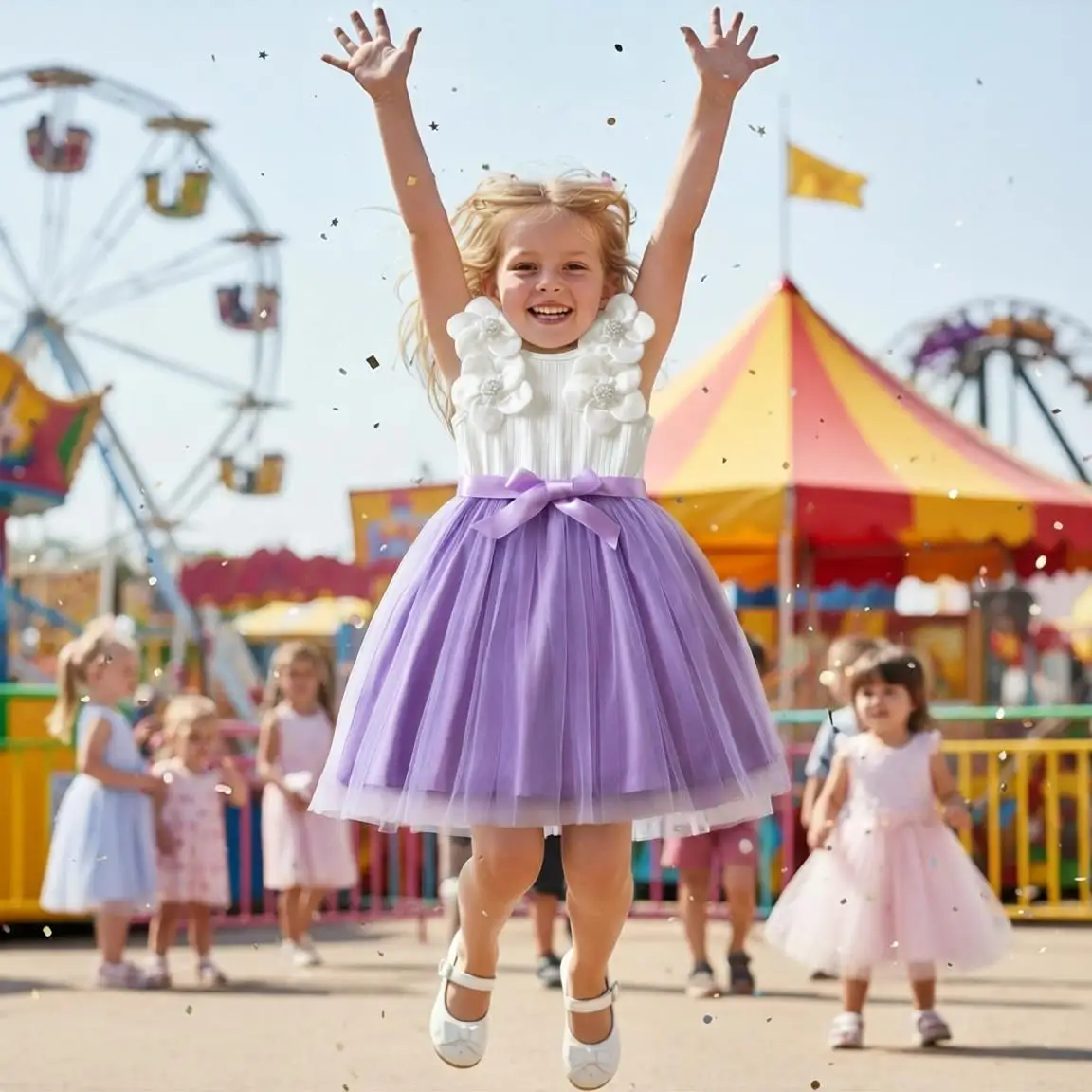 Elegantes 3D-Blumenkleid in Lila für Babymädchen Tüll-Blumenprinzessinnenkleid Ärmelloses Tutu-Kleid Party-Outfit Geburtstagsgeschenk