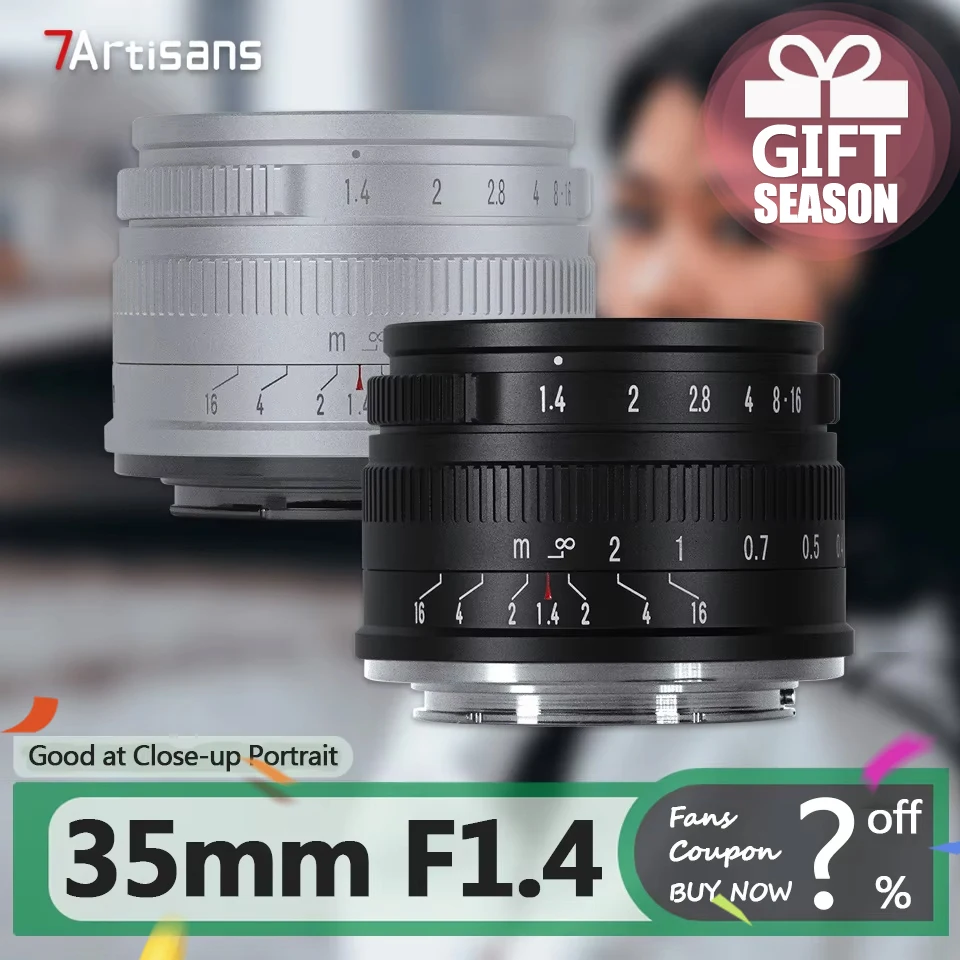 7artisans APS-C 35mm F1.4 Large Aperture Portrait Prime Lens for Camera with Sony E Nikon Z Fujifilm XF Canon RF EOS-M M43 Mount