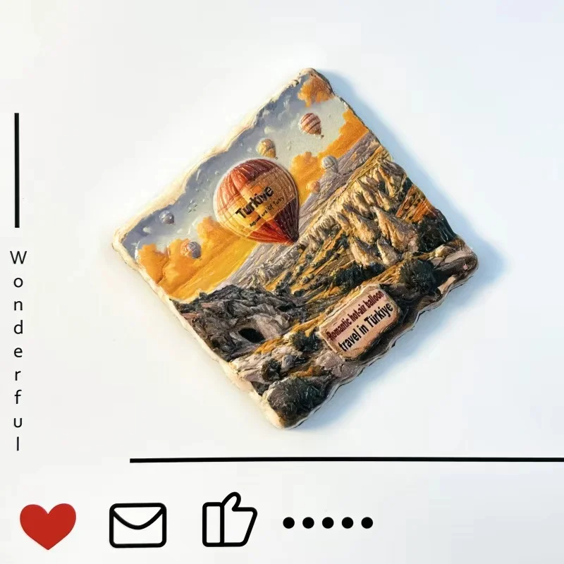 تركيا، مشهد بالون الهواء الساخن، لوحة يدوية، راتينج ثلاثي الأبعاد، ديكور المطبخ، ملصق مغناطيسي للثلاجة