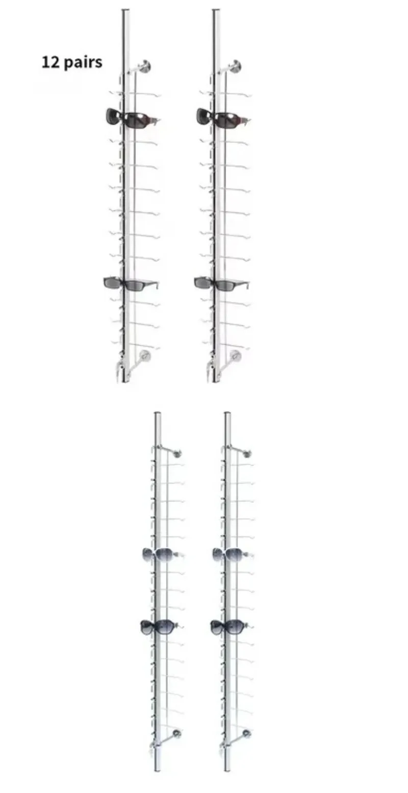 壁掛け式12-14-16-18個用サングラス陳列スタンド（ロック付き）、光学眼鏡陳列ロッドロック式眼鏡陳列スタンド