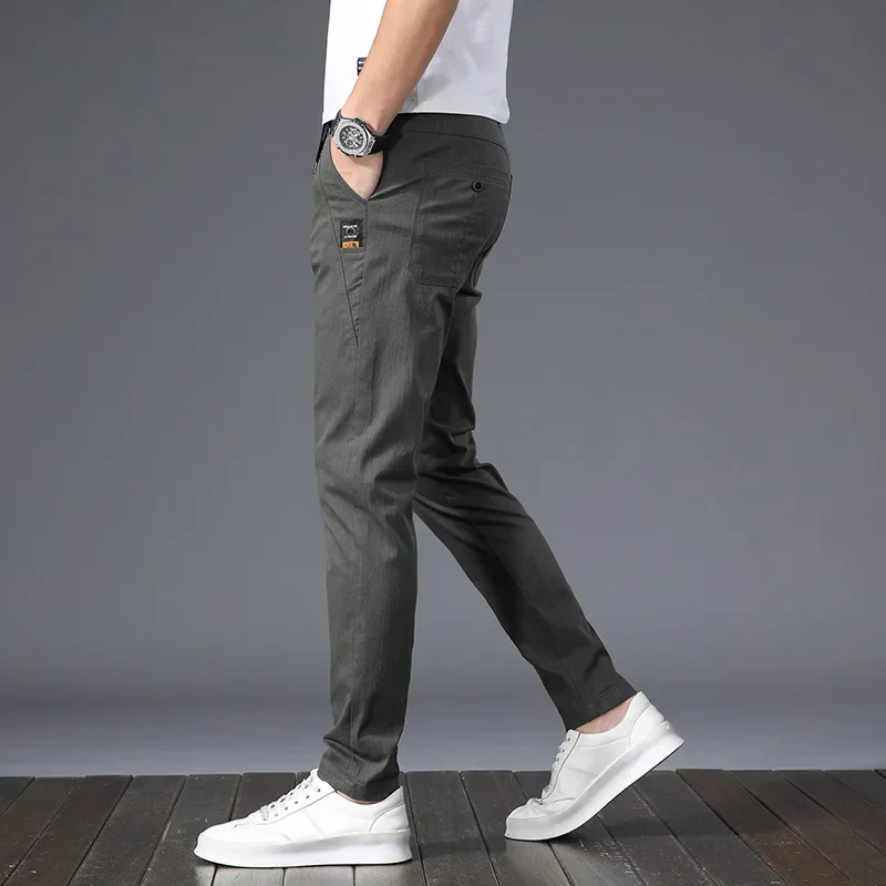 Freizeithosen für Herren, Basic-All-in-One-Kordelzug, dünn, dehnbar, hoch, schlank, gerade Hosen, für Erwachsene, Gentleman, bequem, locker