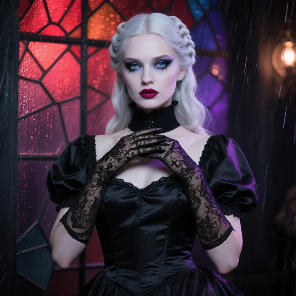 Halloween Women Black Sexy Skeleton Cross Flowers Lace Long Gloves Elasticity Transparent Mesh Lolita Punk Cosplay Short Gloves