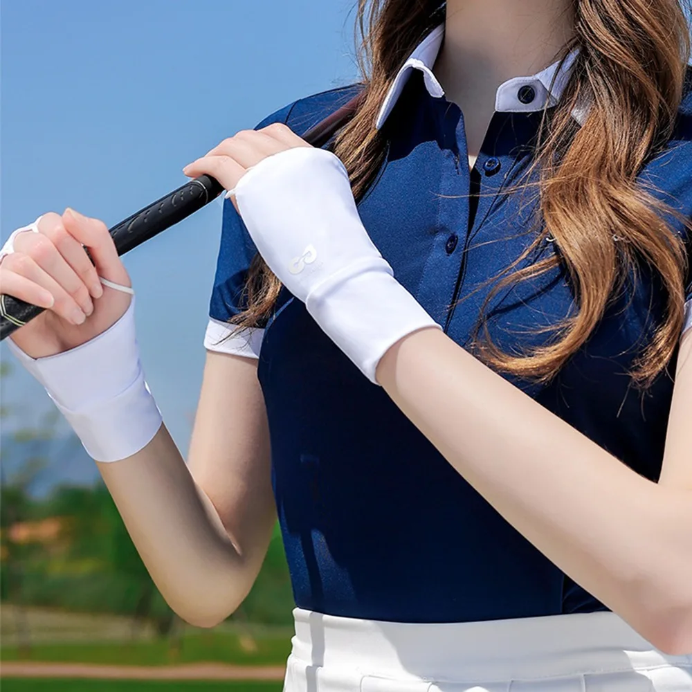 

Elastic Half Finger Golf Gloves Solid Color Thin Sunscreen Gloves Protect Wrist Wristband Anti-UV Ice Silk Mittens Outdoor