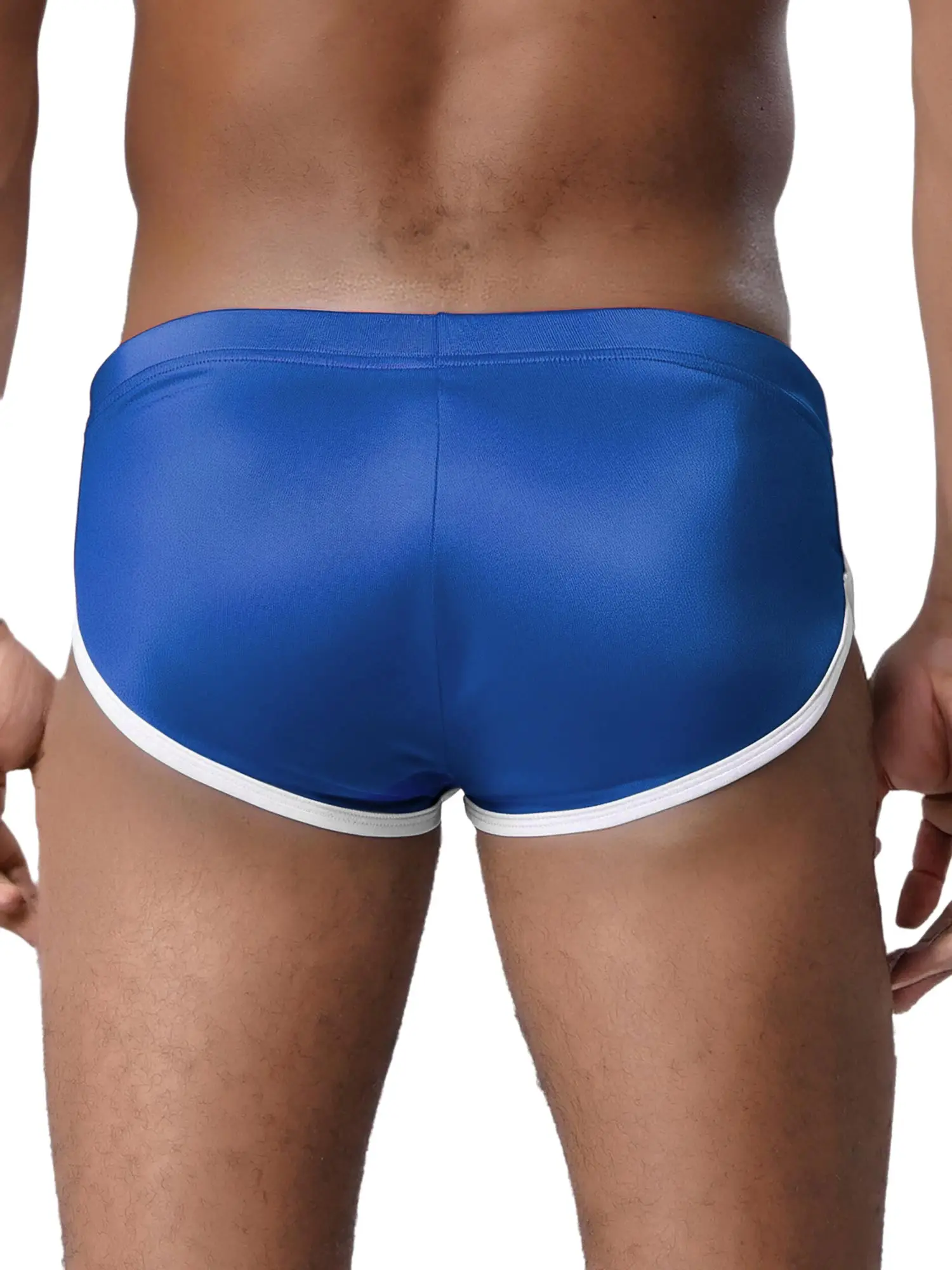 Mens Low Rise Ultra Shorts Elastic Waistband Color Block Hemming Satiny Hot Pants Trunks Shorts for Running Beachwear Loungewear