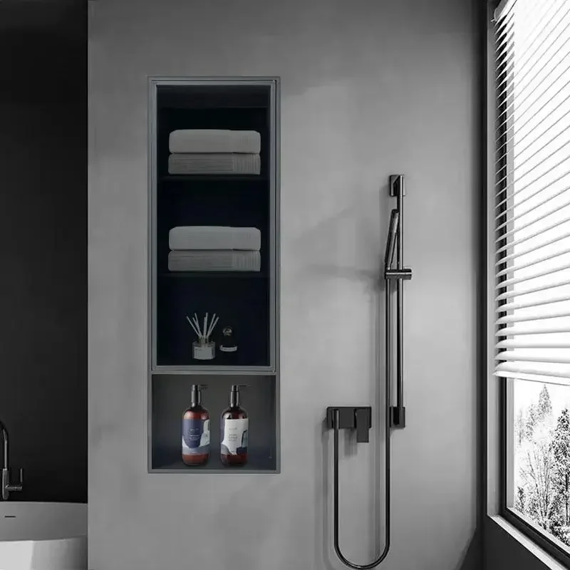 Stainless steel niche with glass door gun gray toilet embedded shielding door living room cabinet bathroom rack custom