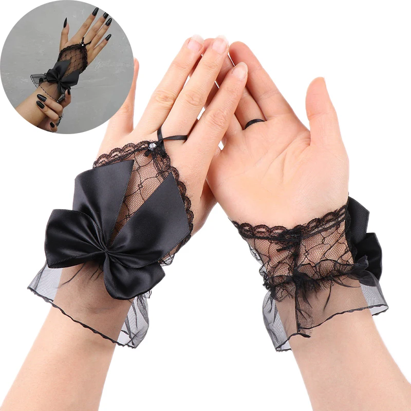 1Pairs Short Fingerless Sleeves Decoration Nails Accessories Photography Lace Mesh Hollow Bow Gloves Nail Gel Polish Display