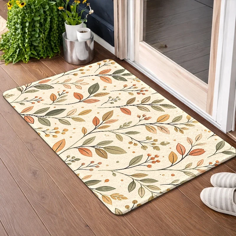 Autumn Vine Leaf Branch Doormat Warm Earth Tone Non Slip Entry Rug Seasonal Front Door Decor Mat