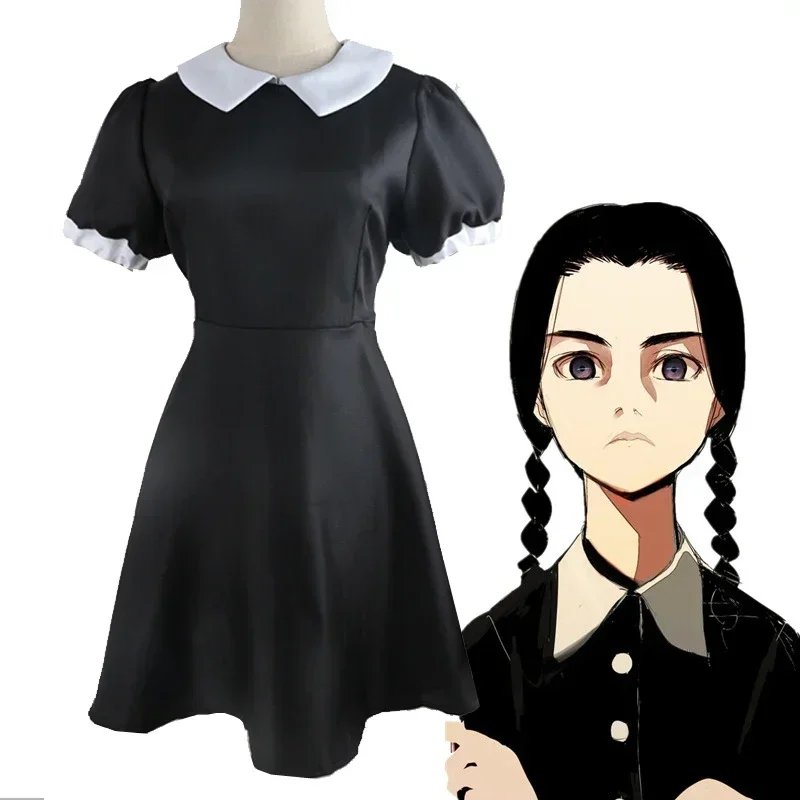 

CosplayCostume de Cosplay du Film Addams pour ixd'Halloween, Robe Courte pour Femme et Enfant, Adulte et Fille