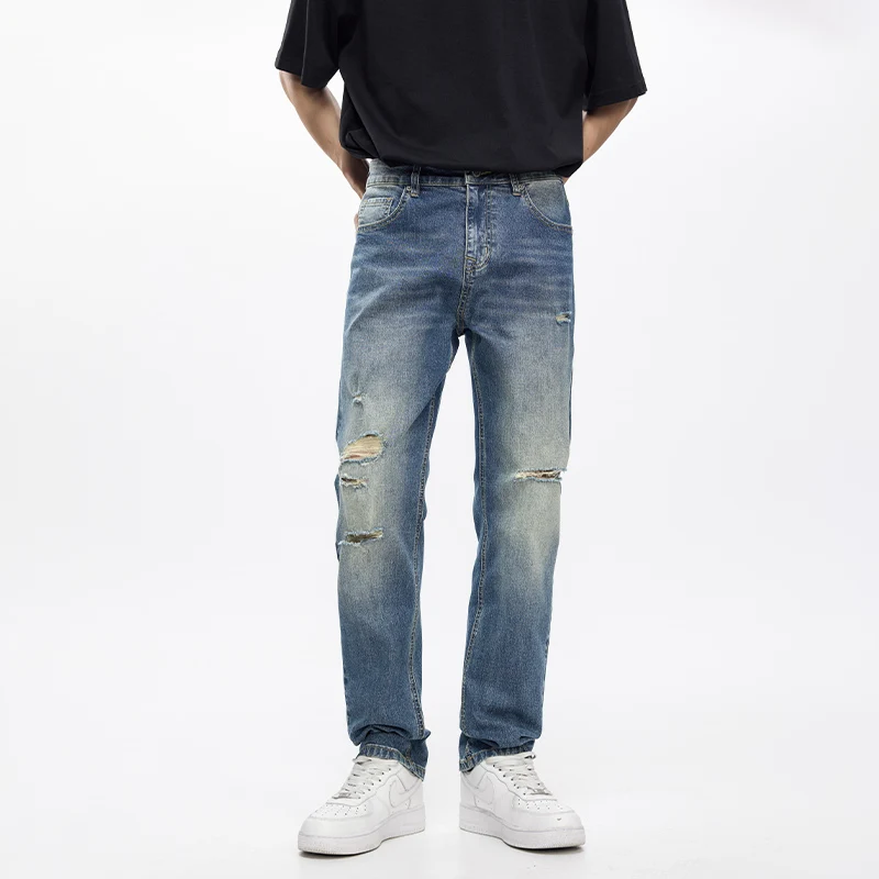 

Ripped Jeans Men Slim Straight Stretch Denim Pants Hollow Out Distressed Jeans Hip Hop Mens Clothing Vintage Streetwear