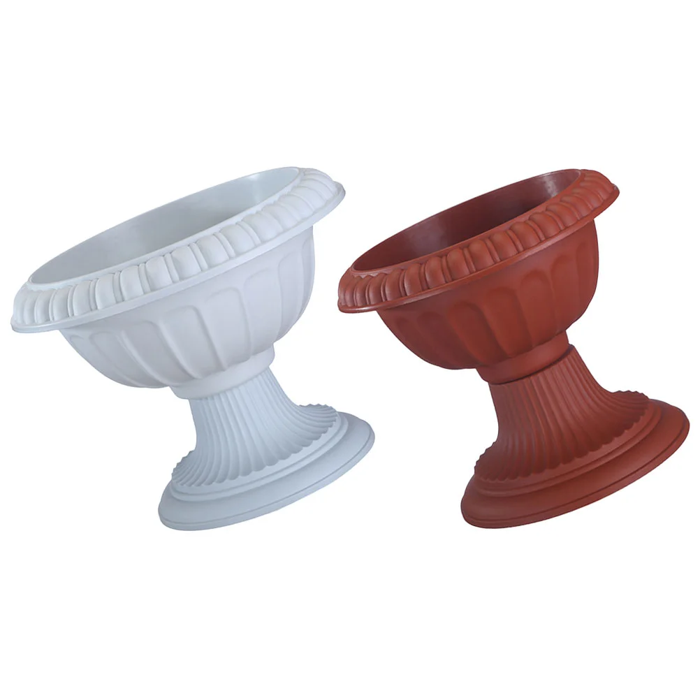 2 Pcs Decor Roman Column Flower Pot Flowerpot Plastic Planter Balcony Accessory Decorate Household Multipurpose Planting