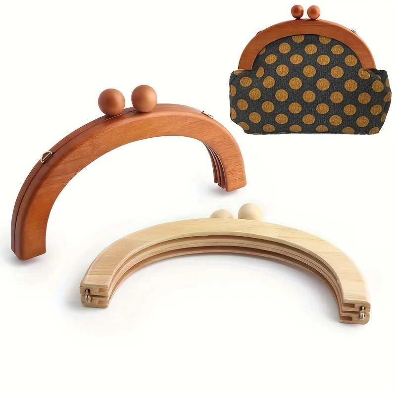 1PC 11*25cm Natural Color Wooden Simple Handbag Handle Arched Retro Bag Classic Wallet Solid Wood Handle Frame
