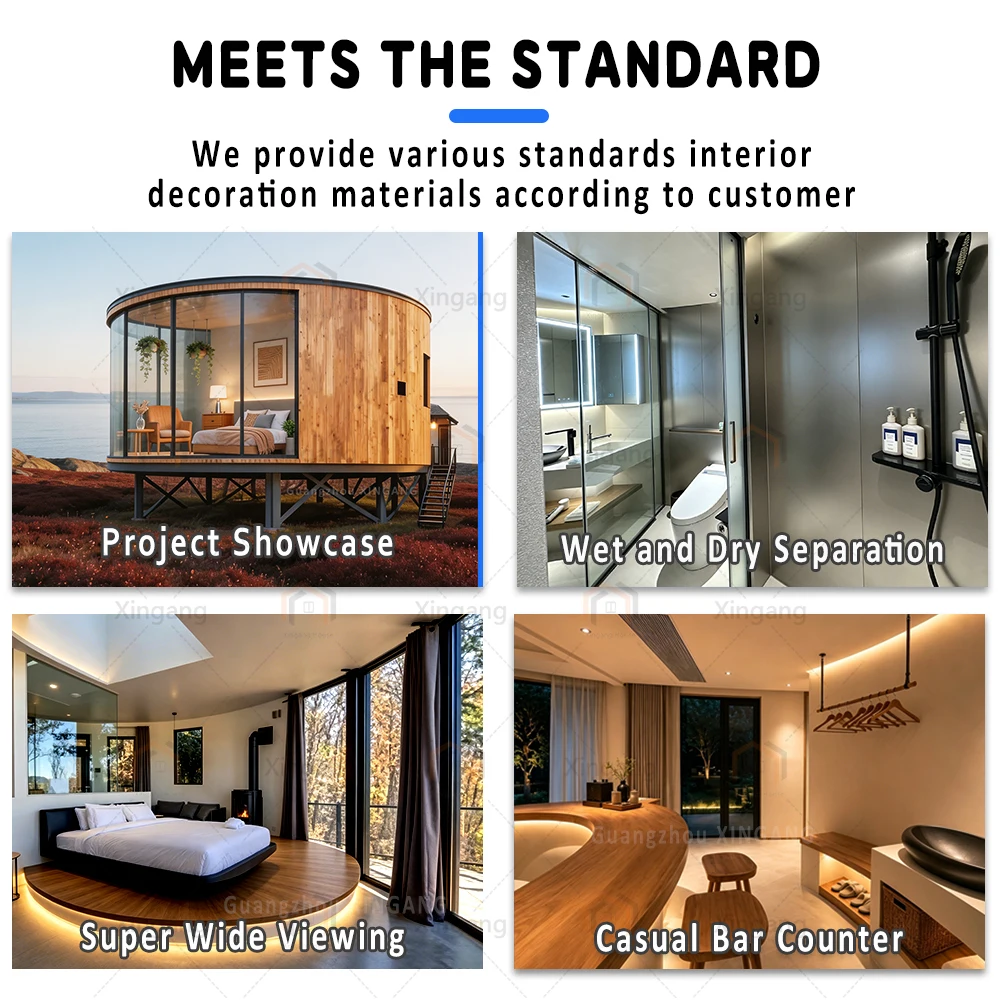 Luxury Prefabricated Round Mirror Cabin, Light Steel Structure Holiday Home Portable Prefab Round House for Hotel Resort