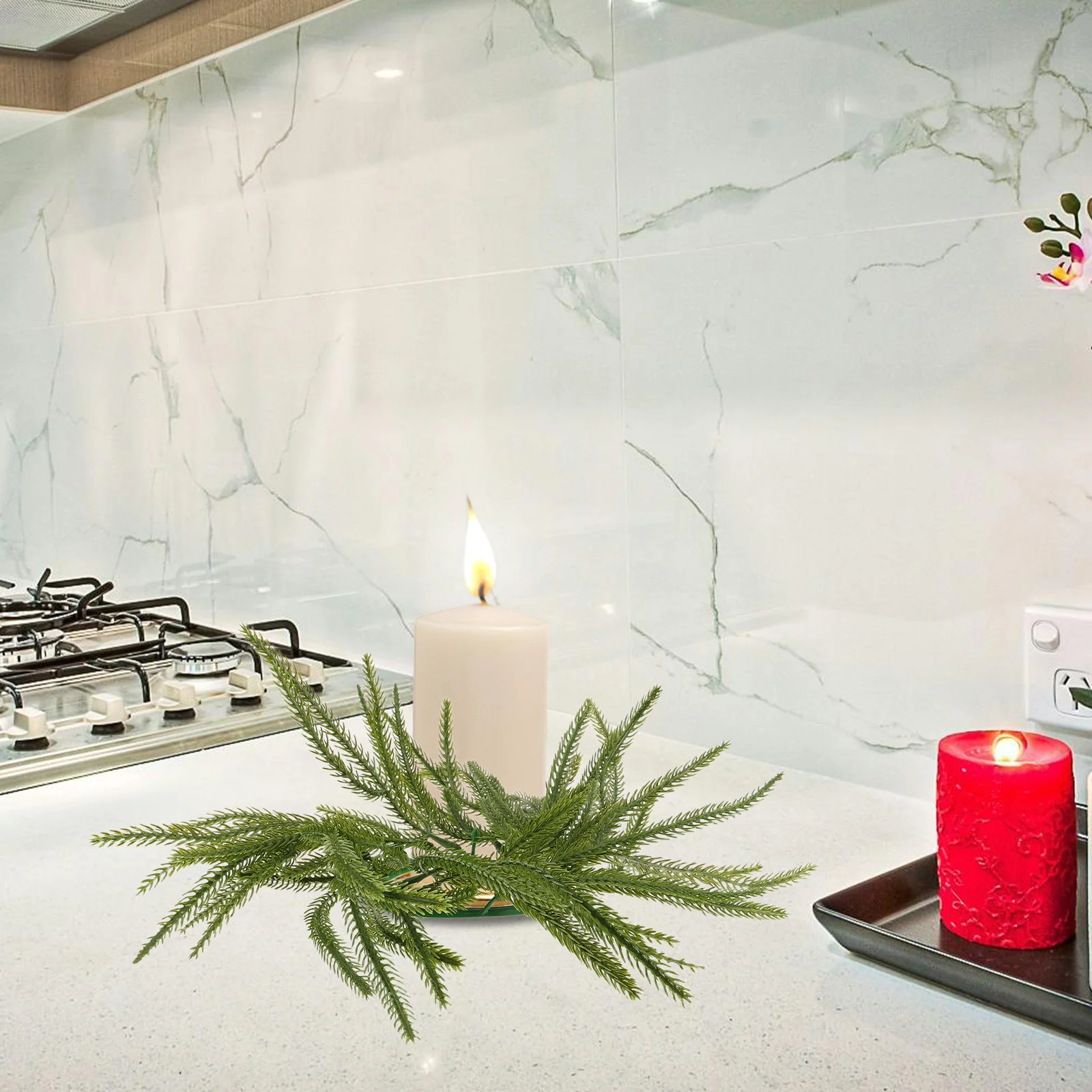 

Norfolk Pine Ring Realistic Artificial Christmas Greenery Wreath 25cm Table Centerpiece Xmas Holiday Fireplace Decoration