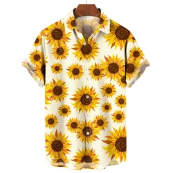 Hawaii Herren hemden Sonnenblumen Sonnenschein Print Revers Hemden für Herren Mode Kurzarm Tops lose übergroße Herren bekleidung