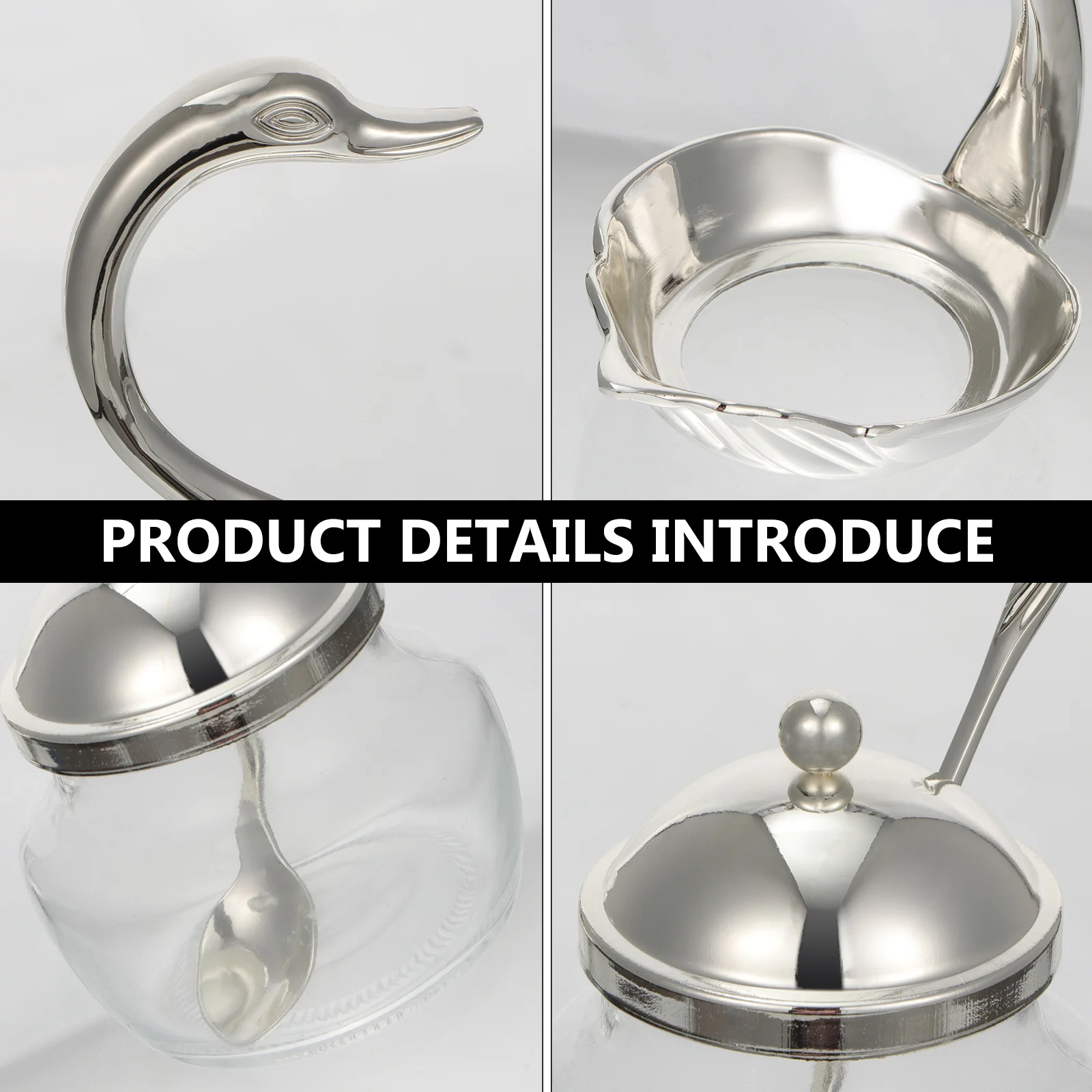 

1Pcs Swan Salt Jar Made of Zinc Alloy Glass Material Exquisite Swan Shape Design Easy to Clean Seasoning Container for Kitchen