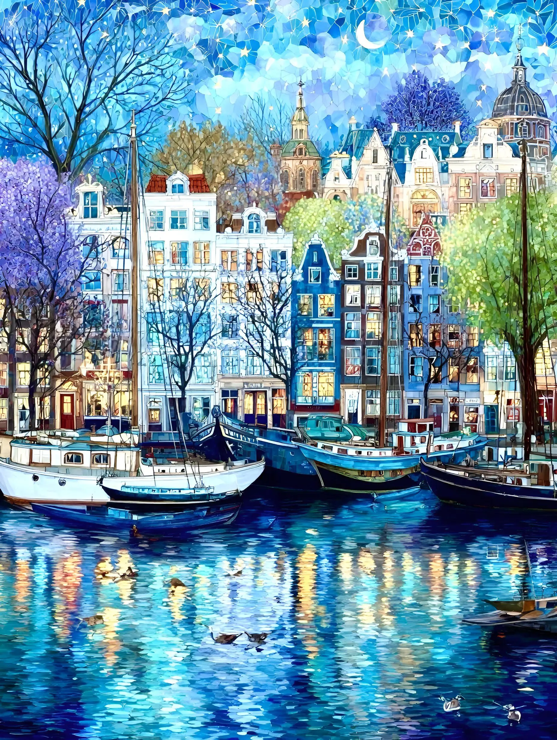 Beautiful Water Reflection Town 500/1000/1200/2000 PCS Jigsaw Puzzles Portrait Family Activity Games for Bedroom Home Decor Gift