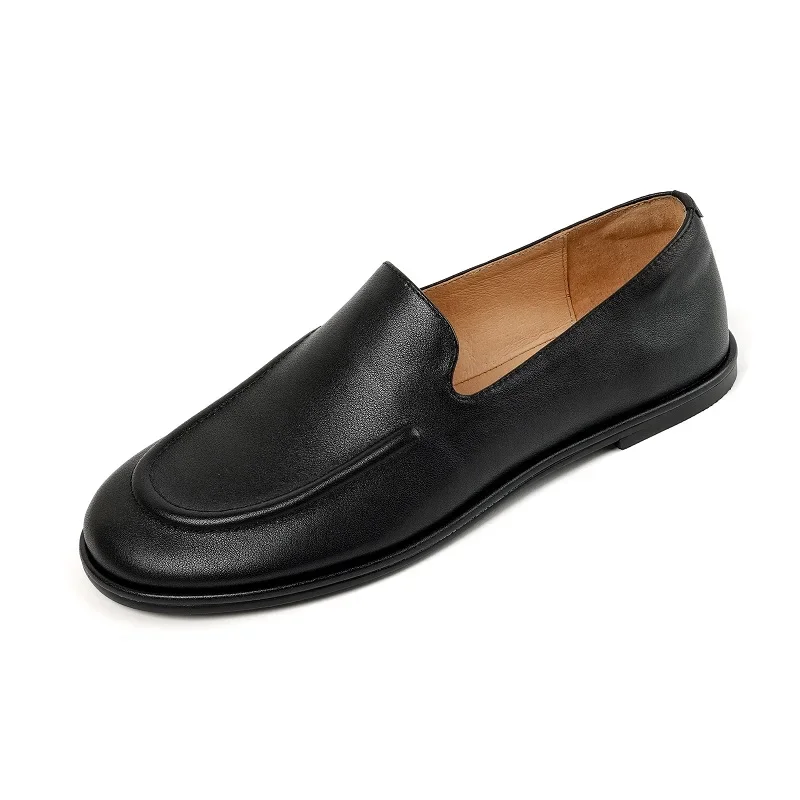 Frau Schuhe Frühling Faulenzer Rindsleder Echt Leder Runde Kappe Frauen Flache Schuhe Faul Slip-On Vintage Faulenzer Dame Casual Spaziergang schuhe