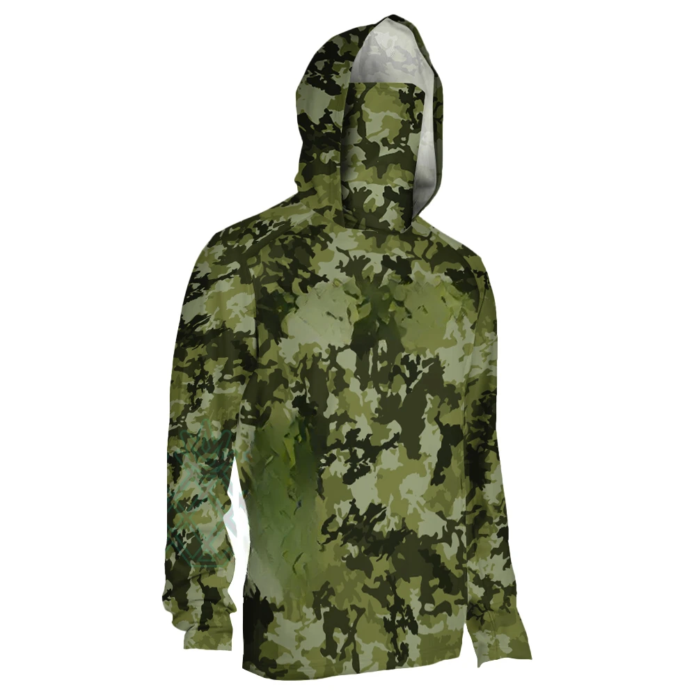 Men's Camouflage Long Sleeve Fishing Shirt with Hood And Mask UV Protection UPF 50+ Performance Fishing Apparel