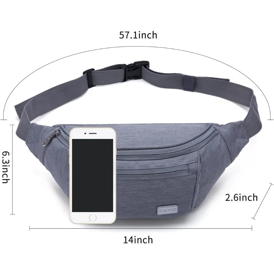 حقيبة فاني للسفر، حقيبة خصر، خفيفة الوزن للغاية للتمرين والعطلات والمشي لمسافات طويلة، مجموعة أدوات T206 باللون الرمادي