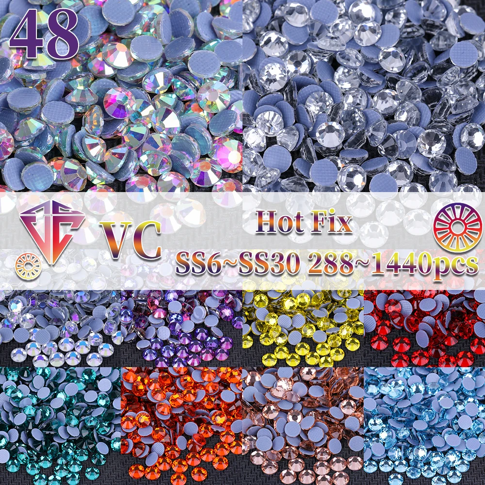 VC Hochwertige neue Bulk-Hotfix-Strasssteine SS30 SS34 SS40 Flatback-Steine Glitzerkristall und Strass für DIY-Nagelzubehör