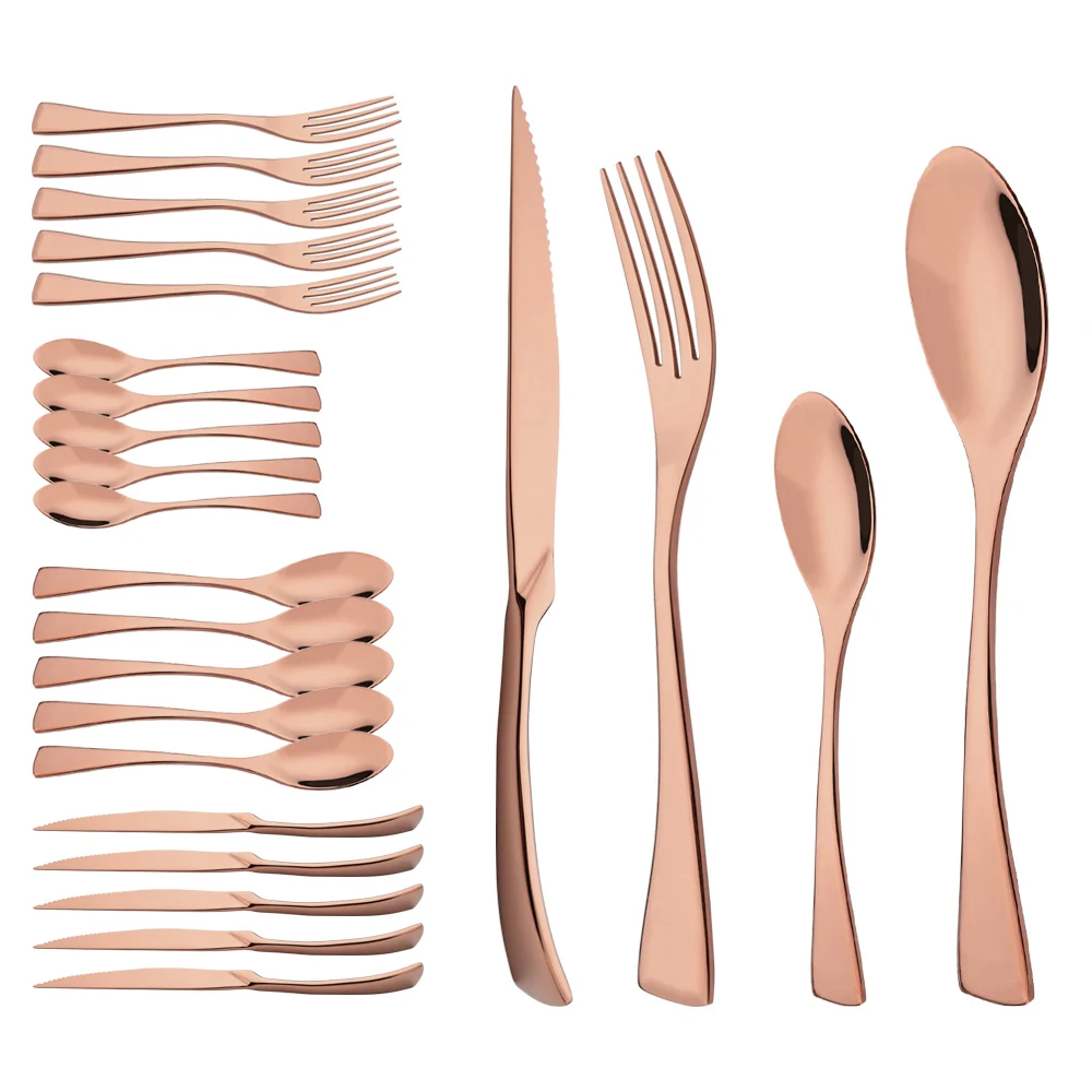 

6Set/24Pcs Rose Dinnerware Cutlery Set Kitchen 18/10 Stainless Steel Tableware Fork Steak Knife TeaSpoon Dinner Flatware Set