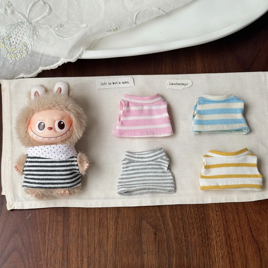 

10cm Mini Labubu 4th Generation Labubu 4.0 Doll Clothes Multi-Colored Striped Stretch Tank Tops And T-Shirts For Costume Swaps
