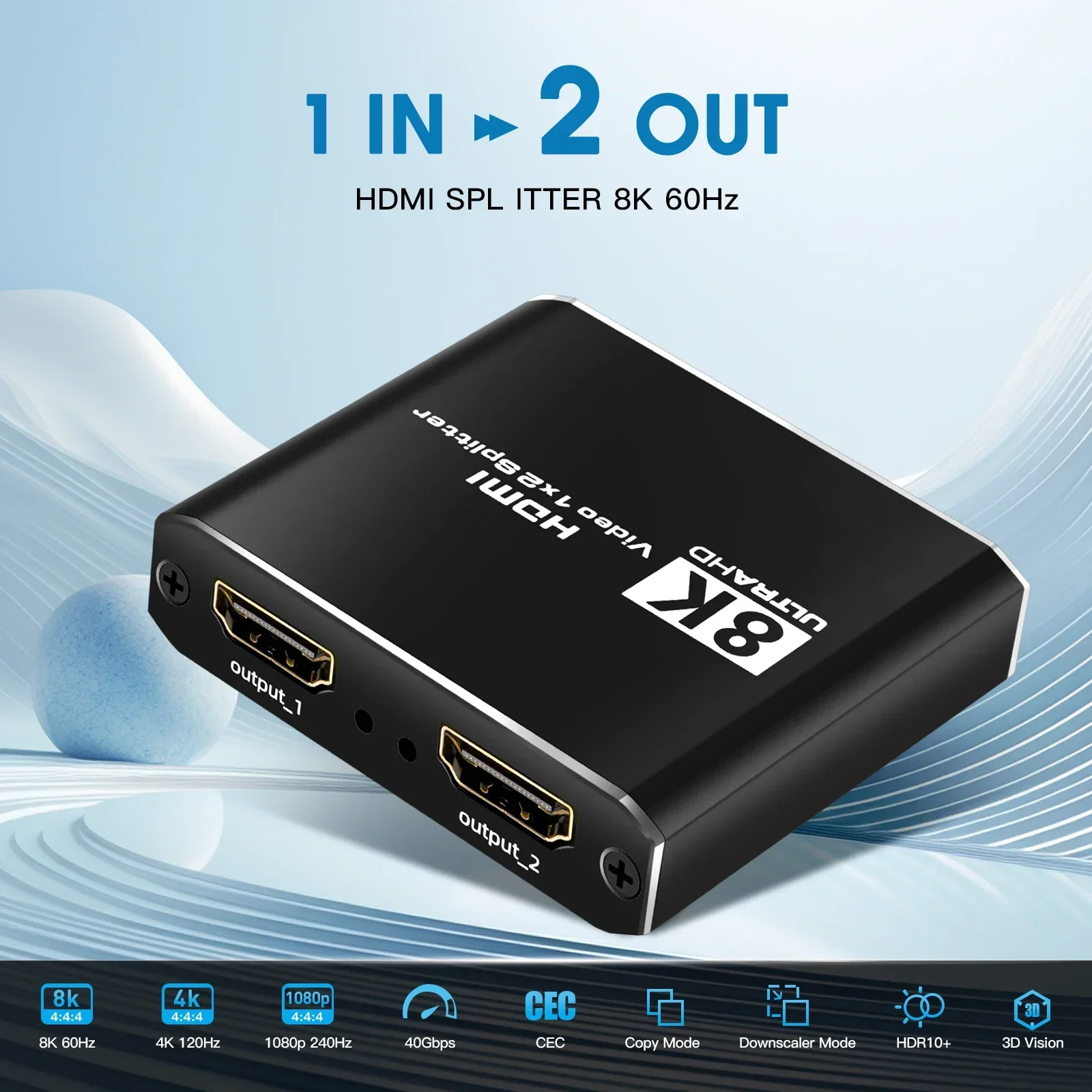 HDMI 2,1 сплиттер 4K 120 Гц 8K 60 Гц HDMI сплиттер 1x2 1 в 2 Выход видео распределитель преобразователь двойной монитор дисплей CEC 3D HDR10 +