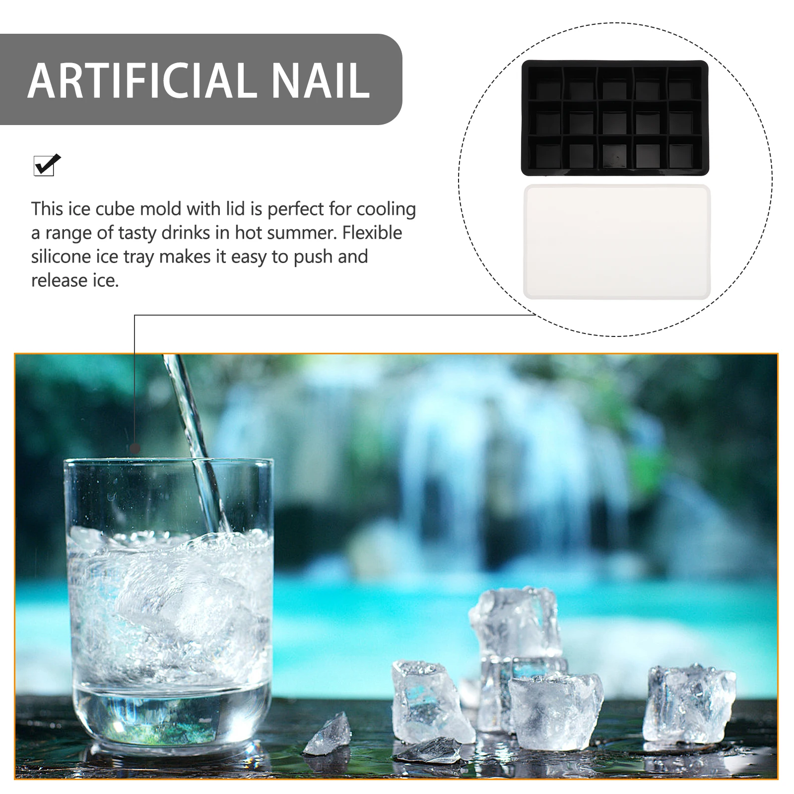 

2Pcs Silicone Ice Cube Molds with Lid Nonstick Food Grade Ice Cube Trays for Cocktail Coffee Summer Party Baking Molds