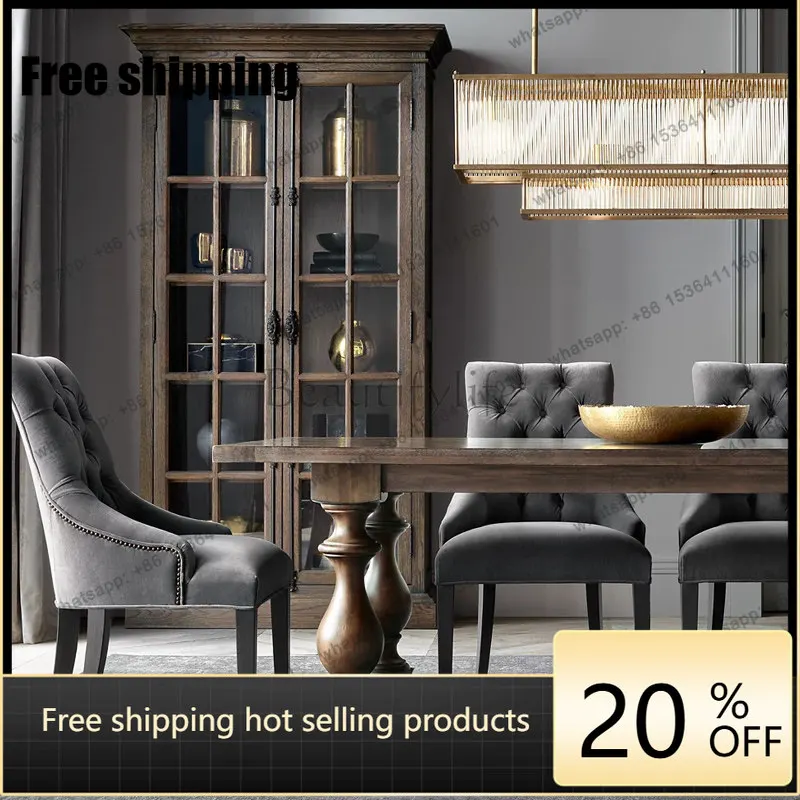 hot  American solid wood bookcase retro heaven and earth lock two doors simple glass door bookcase
