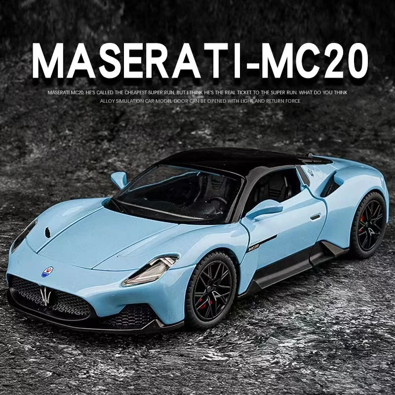 New 1:24 Maserati MC20 Supercar Alloy Car Model With Pull Back Sound Light Children Gift Collection Diecast Toy Model Ornaments