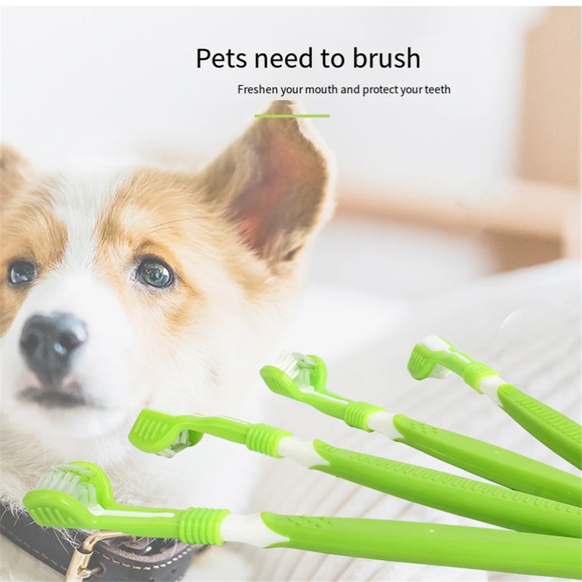 ABUYPet Dog Toothbrush, 4 Triple Head Tooth Brush 3 Pack Finger Rubber Toothbrushes, Multi-Angle Dental Cleaning Brushes