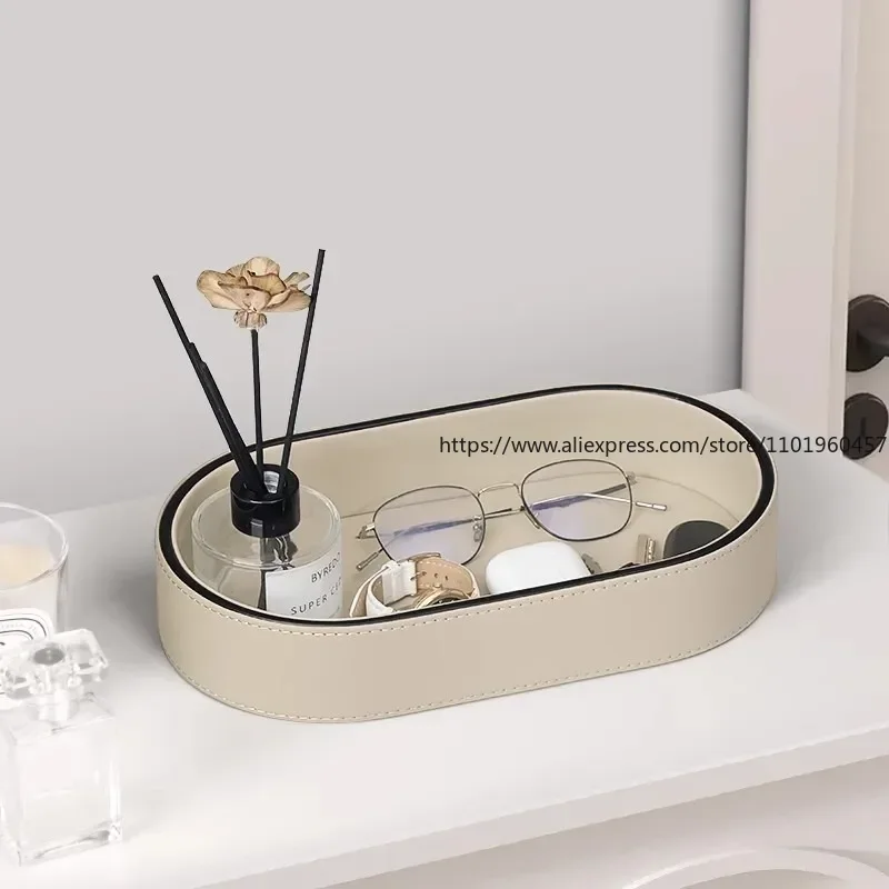 Leather Desktop Storage Box Key Plate Dice Wallet Coins Tray Jewelry Cosmetic Organizer Box Home Living Room Decoration