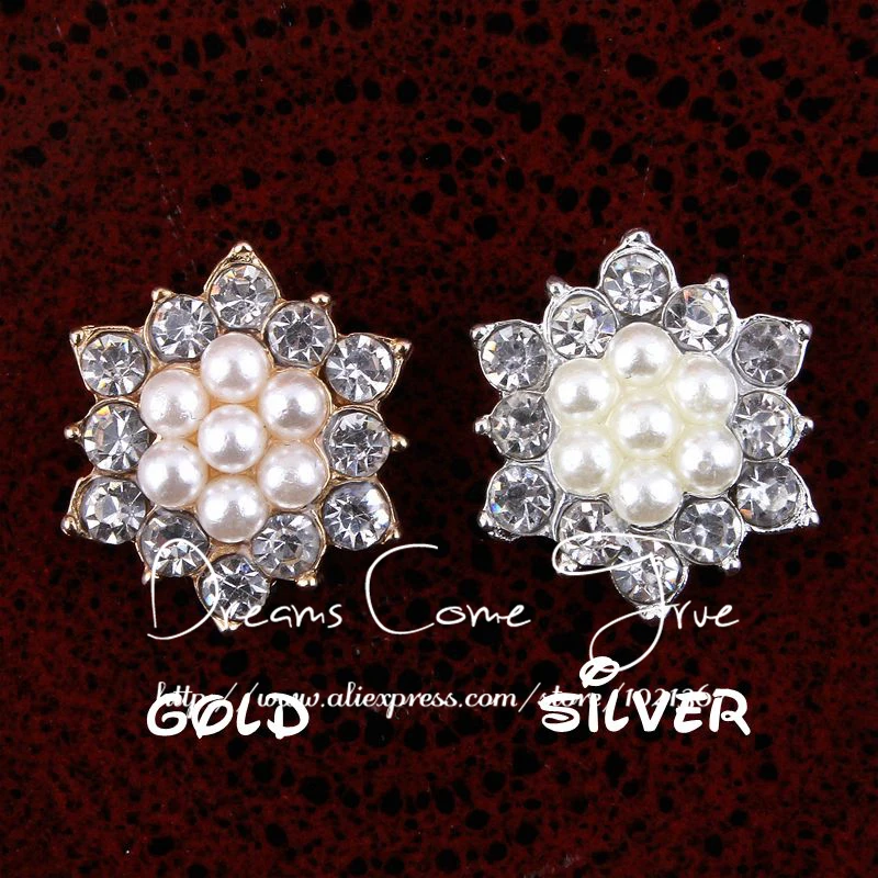 30pcs/lot 17MM 2Colors New Fashion Sparkly Rhinestone Button With Pearl Center For Craft Accessories Alloy Button For Wedding