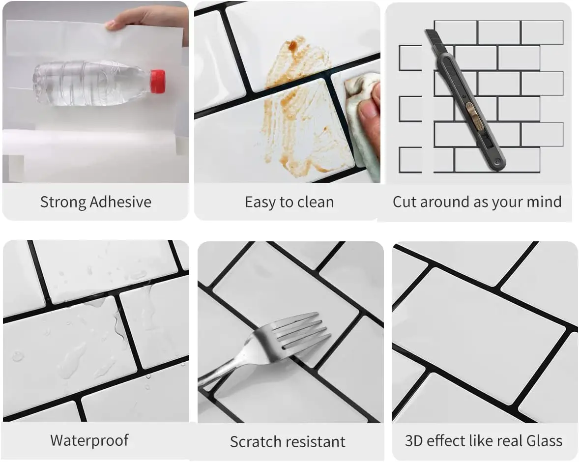10 Sheets Subway Wall Stickers Peel and Stick 3d Brick Vinyl Wallpaper Bathroom Kitchen Backsplash Wall Decals