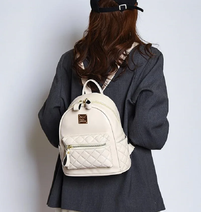 Korean New Women's Fashion Diamond Lattice Leather Backpacks High Capacity Travel Double Shoulder Bags Totes Crossbody Bag