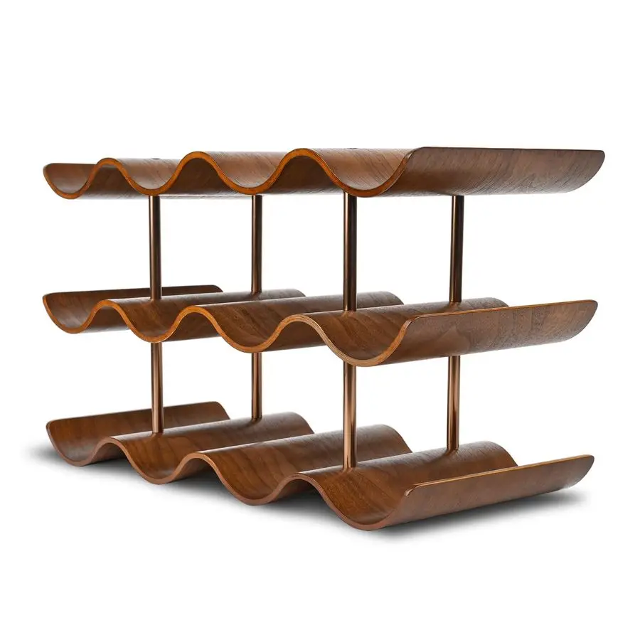 

Винная полка на 12 бутылок, отдельностоящая подставка для вина, 3-ярусная деревянная винная полка-органайзер из орехового дерева, волнистая, для шкафа