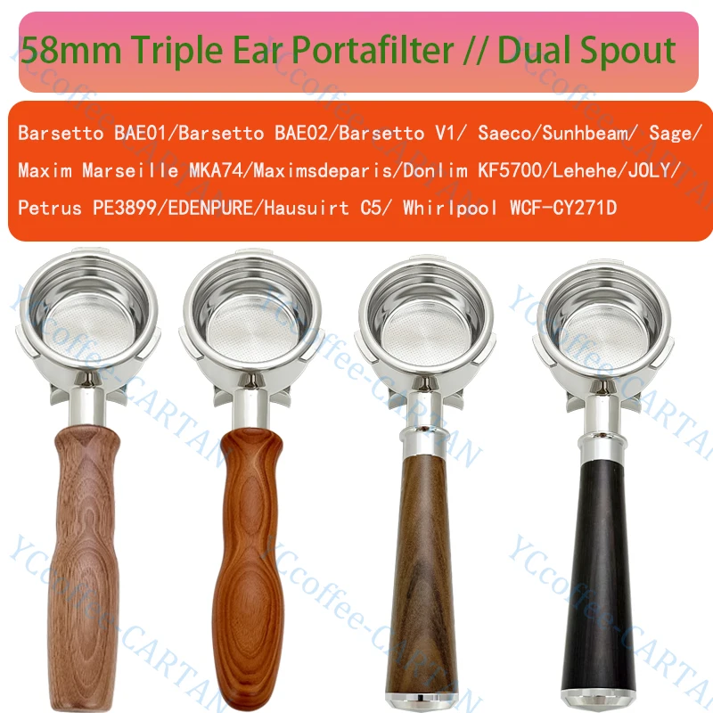 58mm Coffee Portafilter with Double Spouts for Barsetto / MaximMarseille MKA74/Maximsdeparis/Saeco/Sunbeam/ Sage Coffee Maker