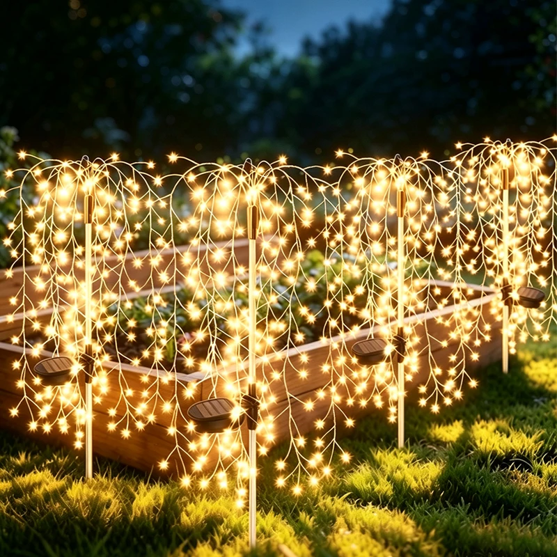 200LED Fairy Lights Solar Garden Pathway Decor Willow Tree Lights for Outdoor Courtyard Street Atmosphere Decor Firework Lights