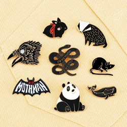 8 Styles Black Color Animal Brooch Cartoon Panda Rabbit Snake Eagle Bat Rat Whale Enamel Pins Jeans Coat Lapel Pin Badge Jewelry