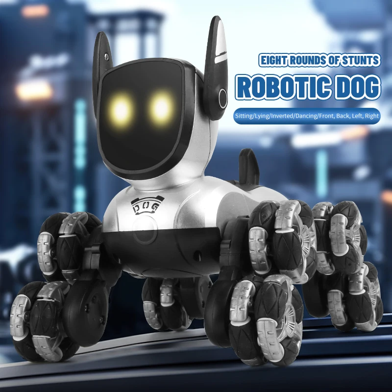 Cão robótico recarregável – Cão robótico inteligente interativo, brinquedo robô dublê com controle remoto com controle remoto, música e desempenho