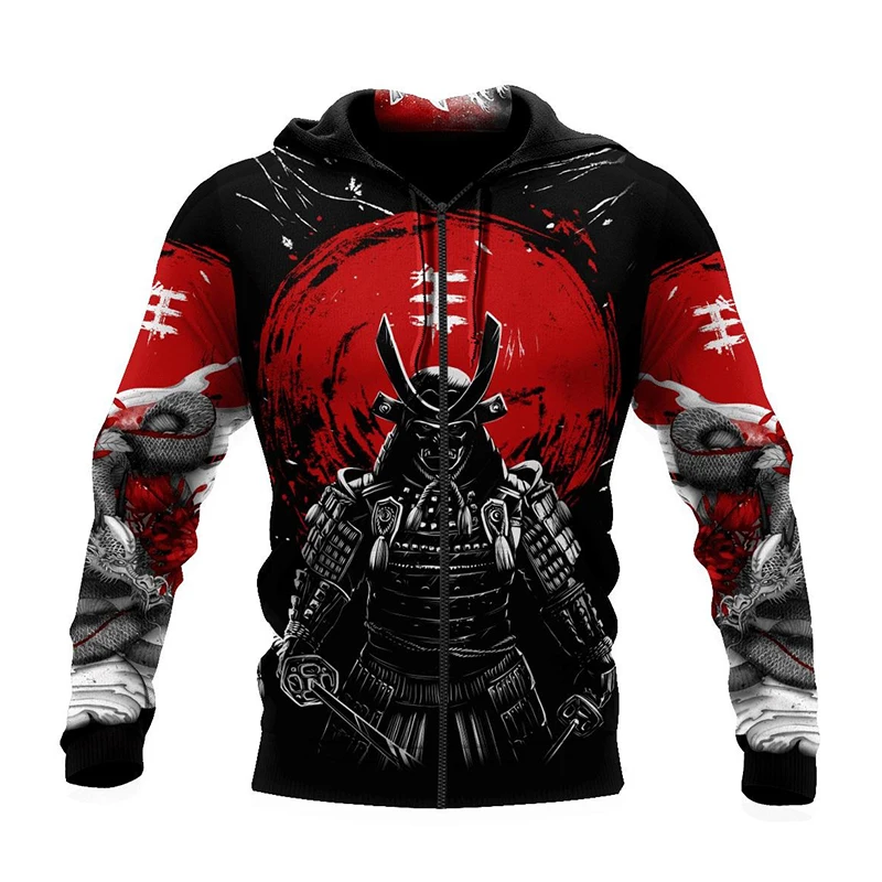 Oni Mask Samurai Tattoo Men's Hoodie Harajuku Street Long Sleeve Pullover Hoodie 3D Print Cool Pattern Autumn Outdoor Sweatshirt