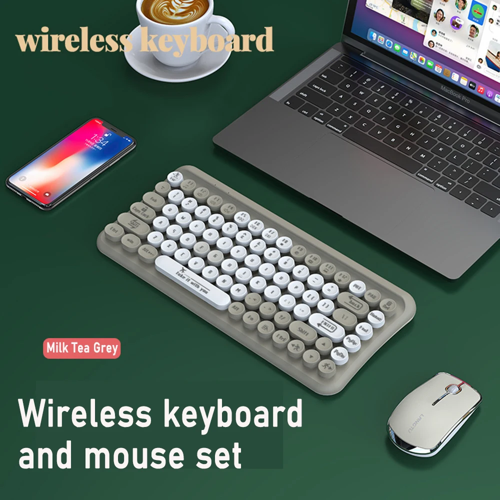 Wireless Keyboard and Mouse 2.4G Set 85 Key Windows Mac Win XP Win 10 For Home Offices Computer Laptop Two-color keycap Keyboard